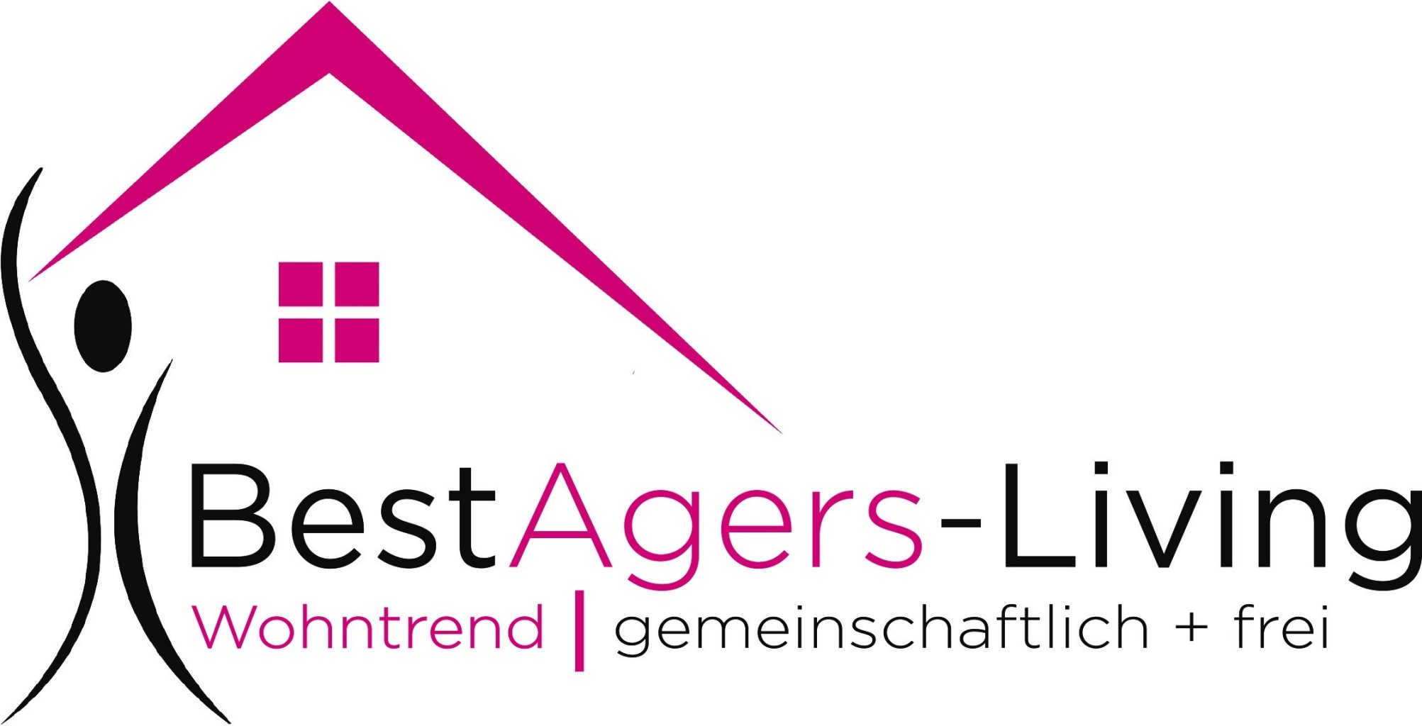 Logo mit stilisiertem Haus und Person, das den Text "Best Agers Living - Wohntrend | gemeinschaftlich + frei" zeigt.